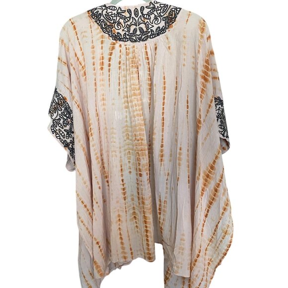 Free People Love Triangle Blush Rust Tie Dye Black Embroidered Kimono S - Picture 2 of 7